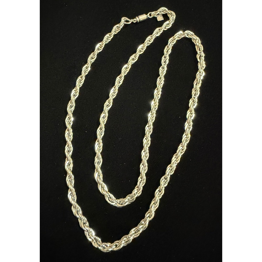 Vintage 24" Signed Anne Klein‎ Silver Tone Rope Chain Necklace GCB Clasp